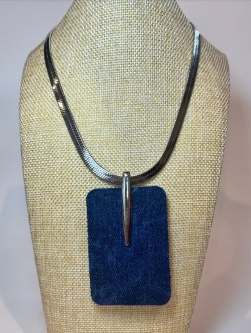 Ombre Denim Geometric Herringbone Necklace